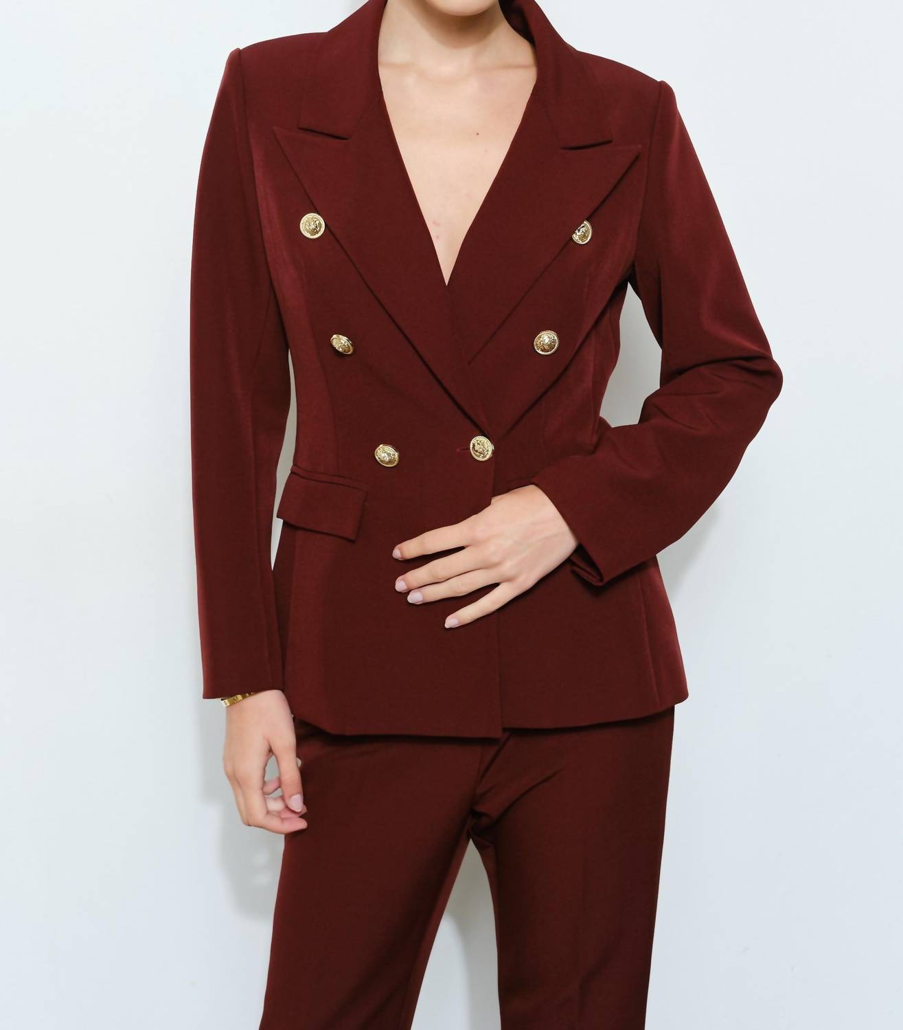 INA Fashion Finny Button Tailored Blazer in oxblood - women's jacket