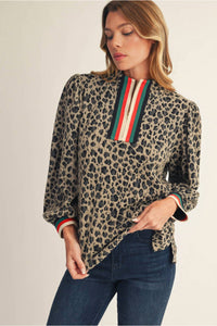 Jodifl - Half Zip Textured Leopard Print Top