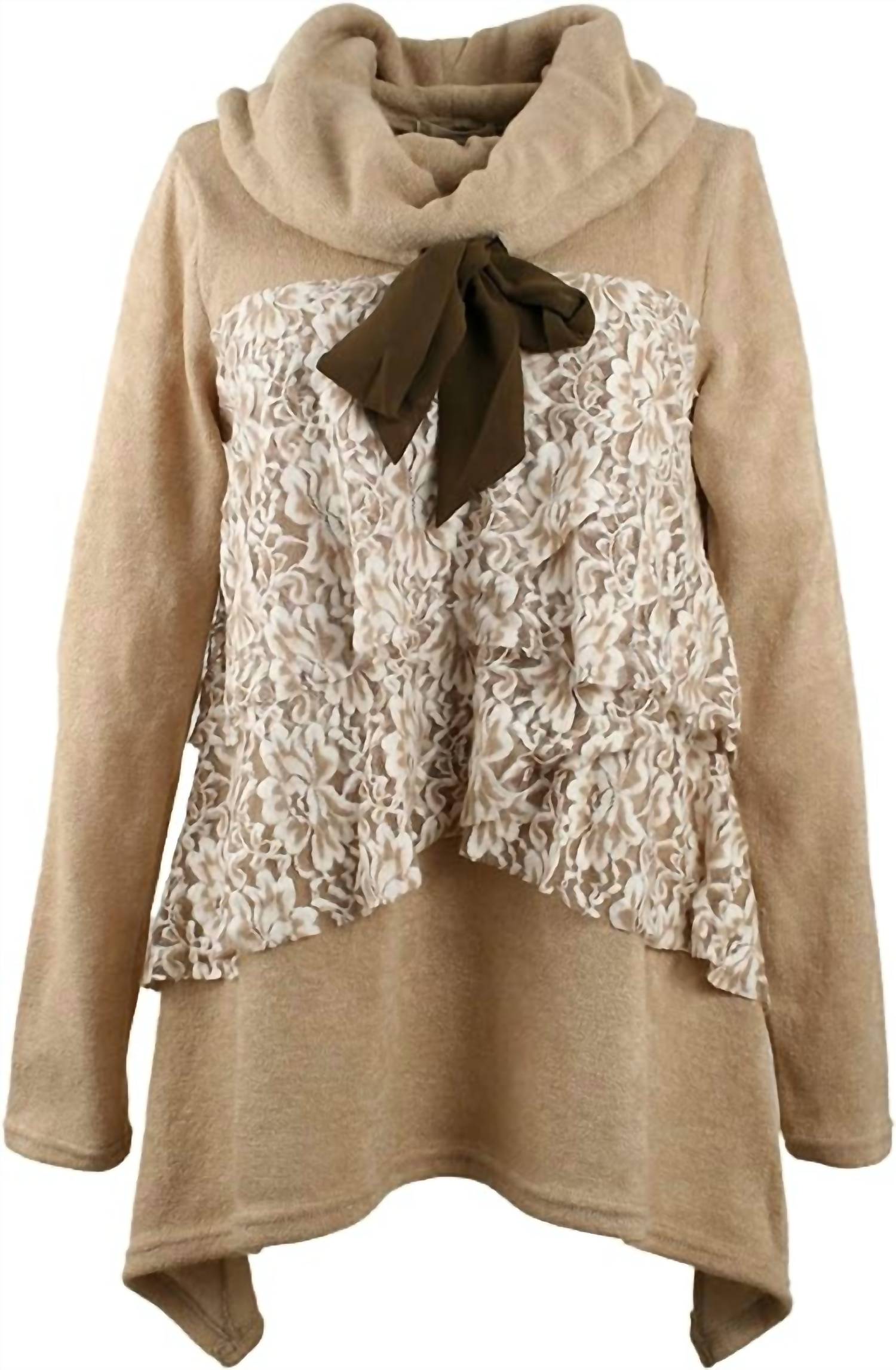 Ryu - Lace Ruffled Cowl Neck Sweater