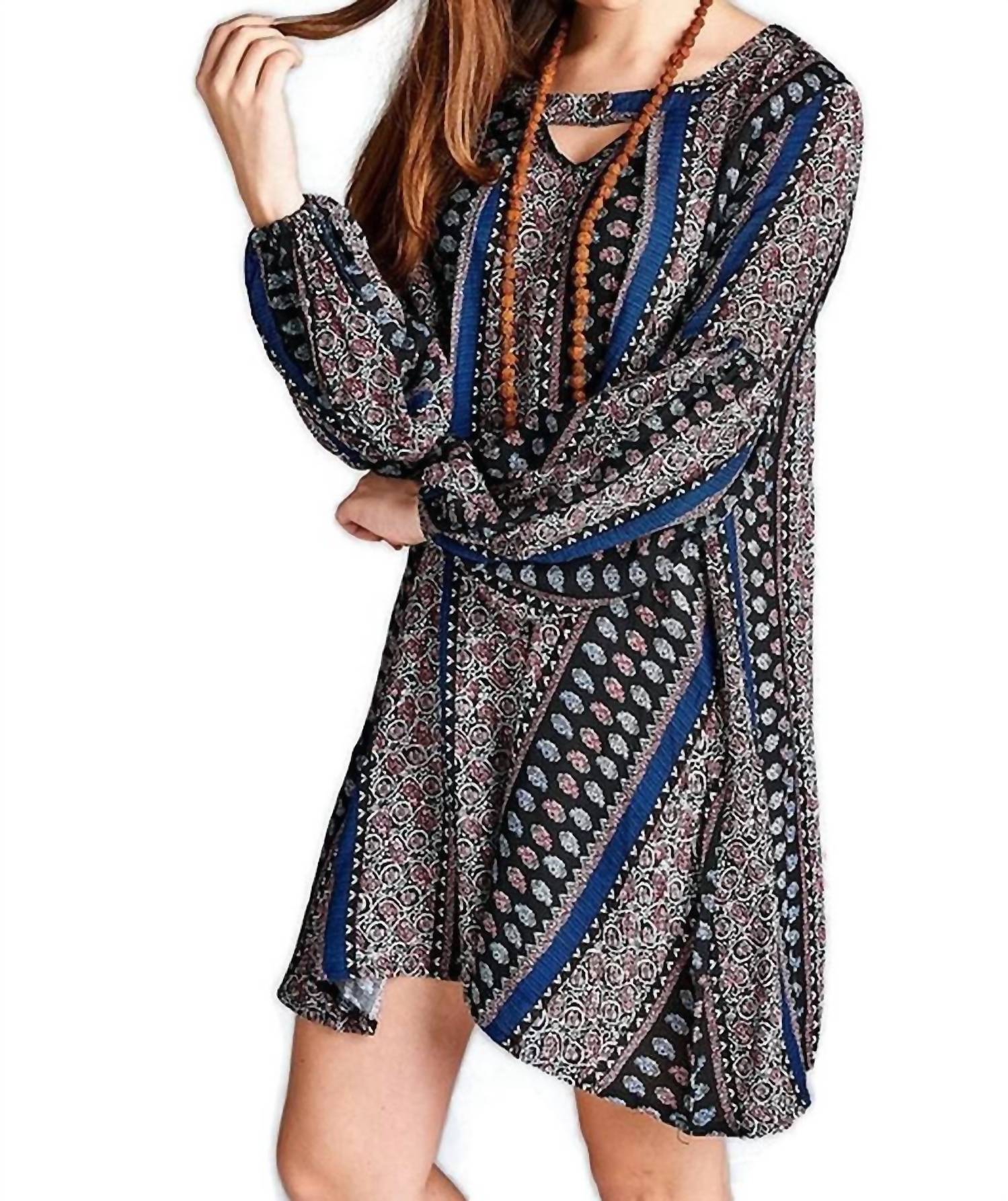 Velzera - Floral Paisley Keyhole Neckline Mini Dress