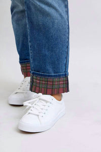 Judy Blue - Midrise Plaid Print Cuff Boyfriend Jeans - Plus