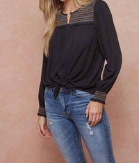 Doe And Rae - Embroidered Smocked Blouse