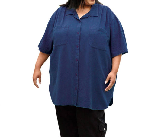 On The Plus Side - Cotton Short Sleeve Collar Shirt - Plus