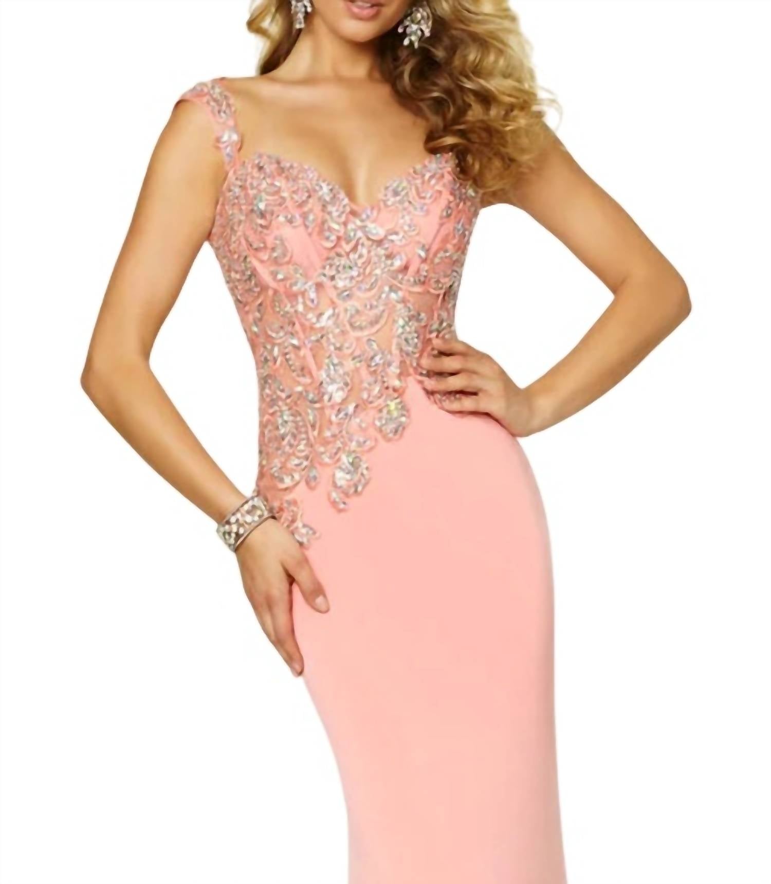 Paparazzi By Mori Lee - Beaded Appliques Jersey Evening Dress