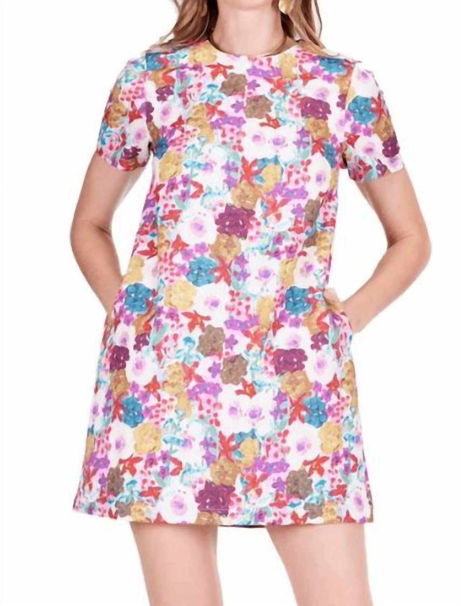 Jade - Short Sleeve Painted Flora Mini Dress