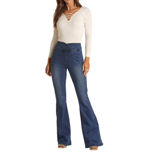 Rock & Roll Denim - Pull On Scalloped Waist Bell Bottoms Flare Jeans