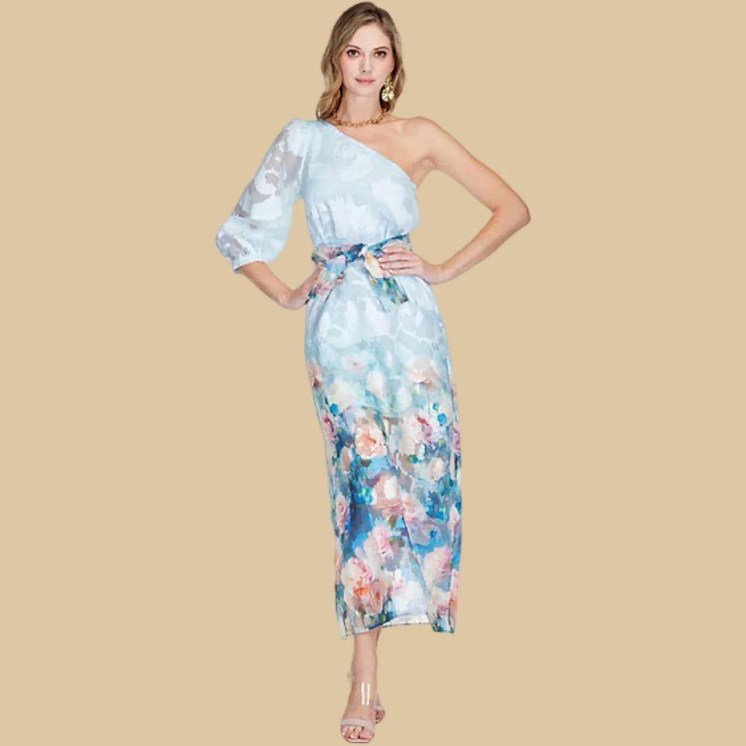 Jade - Painted Garden One Shoulder Dress