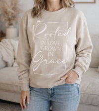 Lure Boutique Rooted In Love Grown In Grace Sweatshirt in love grown in grace sweatshirt in beige - women's top