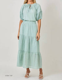 mystree Embroidered Eyelet Tiered Skirt in pale seafoam - women's skirt - view 4