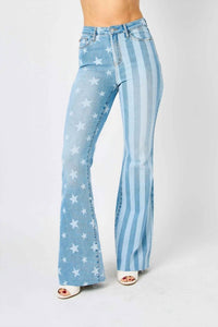 Judy Blue - High Waist Stars & Stripes Bleach Discharge Flare Jeans