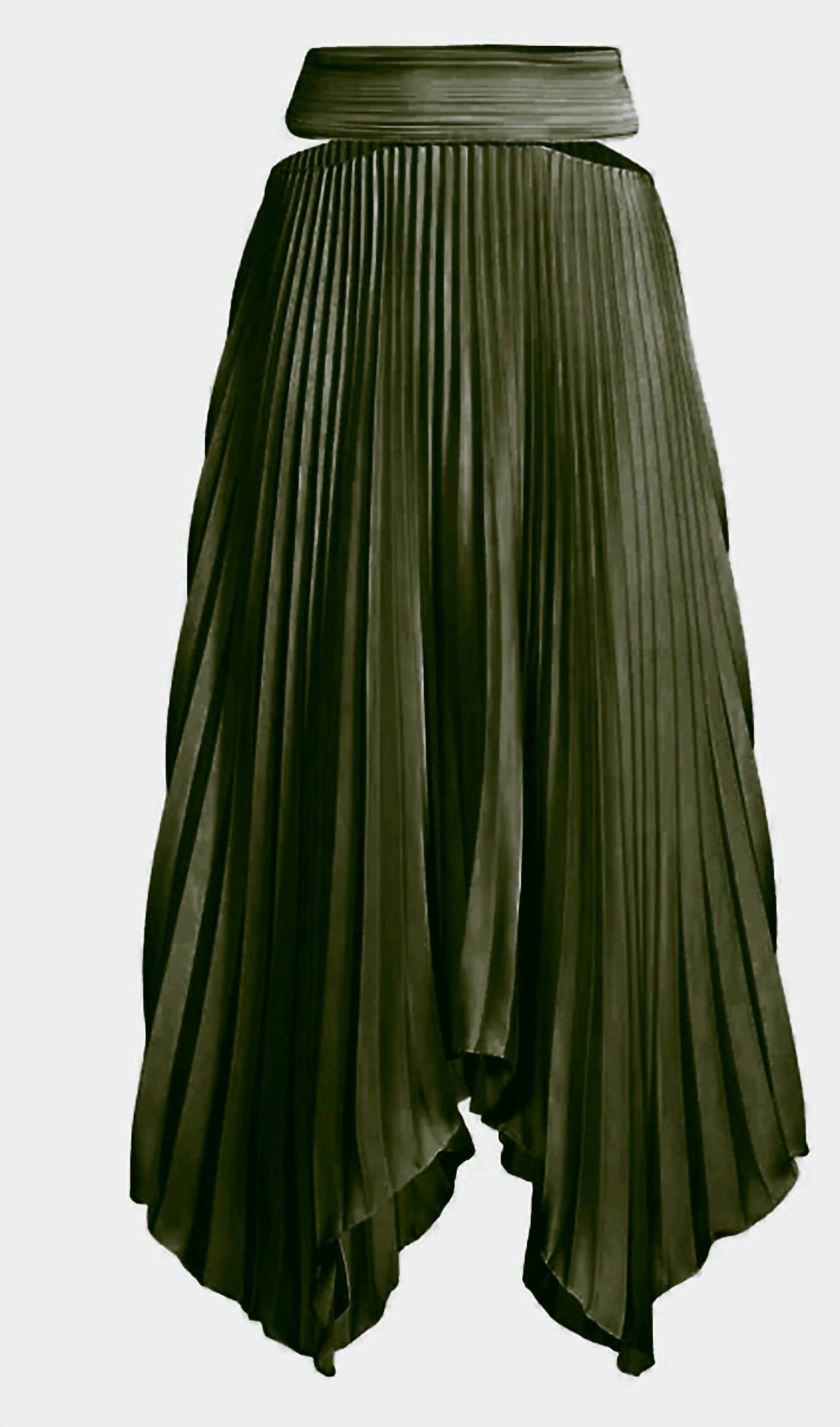 Aiifos Kenny Pleated Skirt in army green - women's skirt - detail view