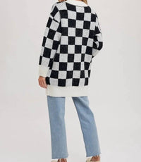 BluIvy Checkered Sweater Cardigan in ivory black - women's cardigan - detail view