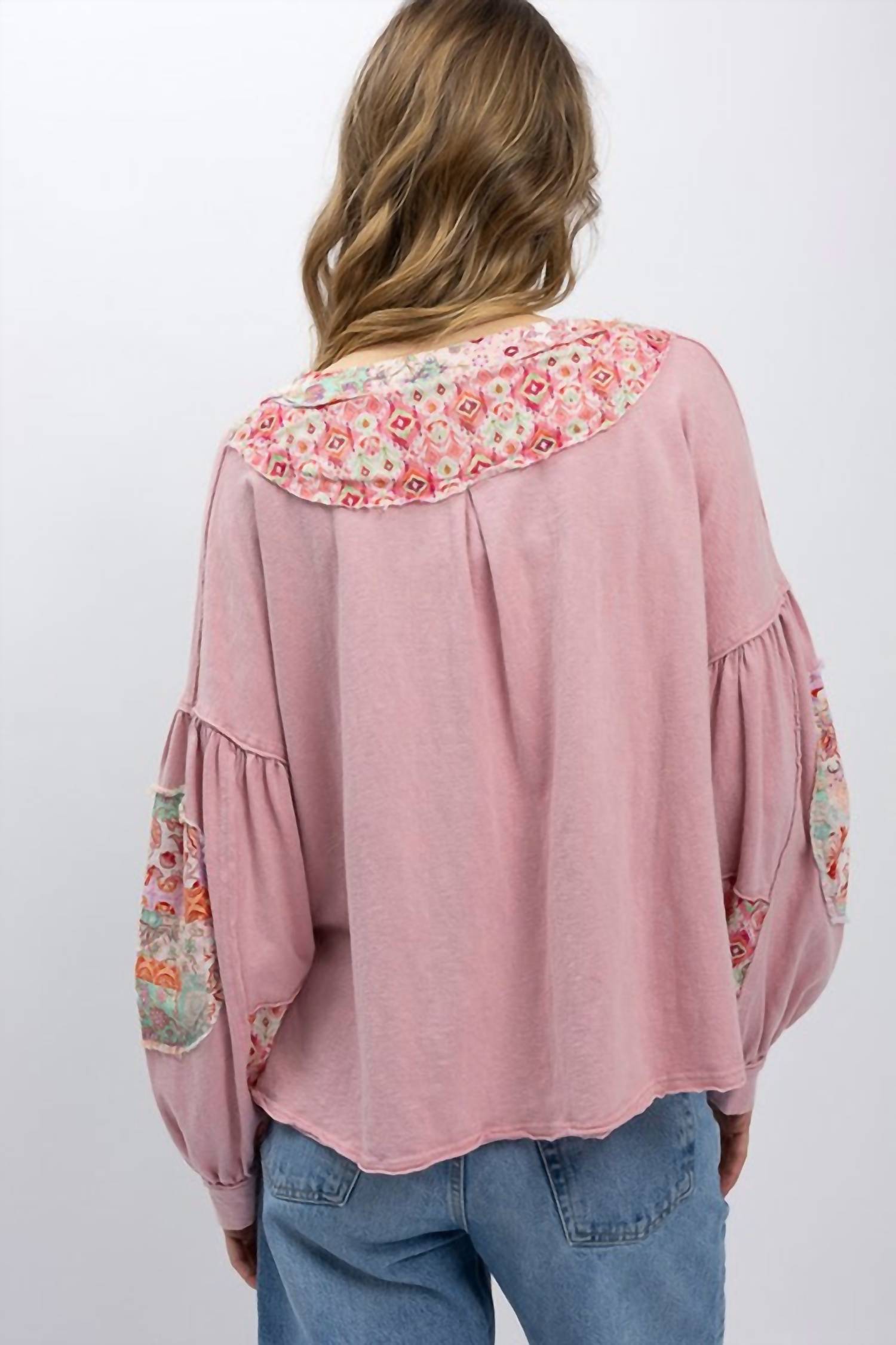 Blue Velvet - Patchwork Balloon Sleeve Top
