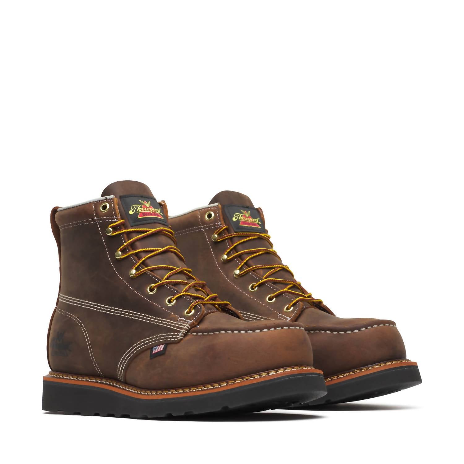 Thorogood Men's Crazy Horse Western Steel Toe Work Boots in tan - men's boots - detail view