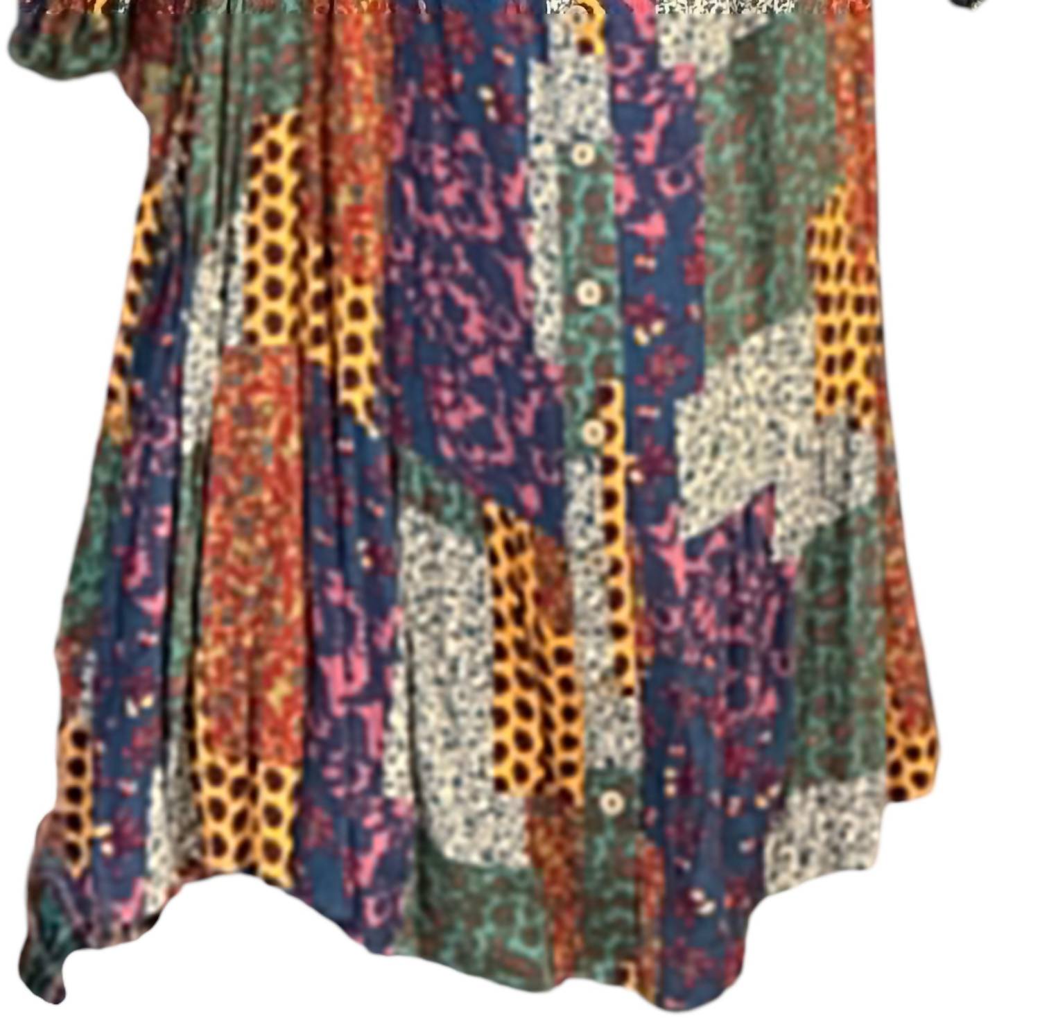 Easel Women's Patchwork Dress in teal multi - women's dress - detail view