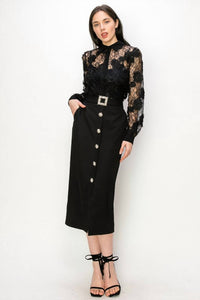 Ina Fashion - Long Sleeve 3d Floral Lace Button Front Blouse