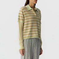 Guest In Residence Layered Stripe Rugby Sweater in residence layered stripe rugby sweater in limewash - women's sweater - alternate view