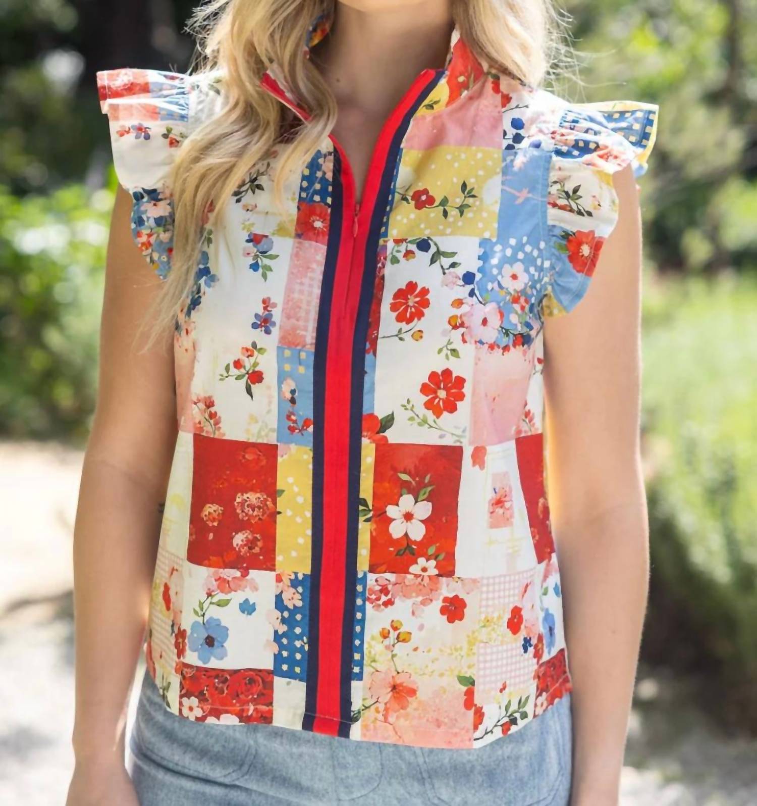 Voy - Patchwork Flutter Top