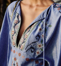 Farm Rio - Garden Tapestry Embroidery Long Sleeve Midi Dress