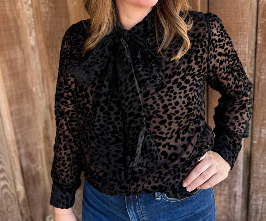 Brianna Cannon - Burnout Velvet Button Down Bow Blouse
