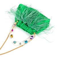 Milanblocks - Colorful Gem Handle Embellished Feather Bag