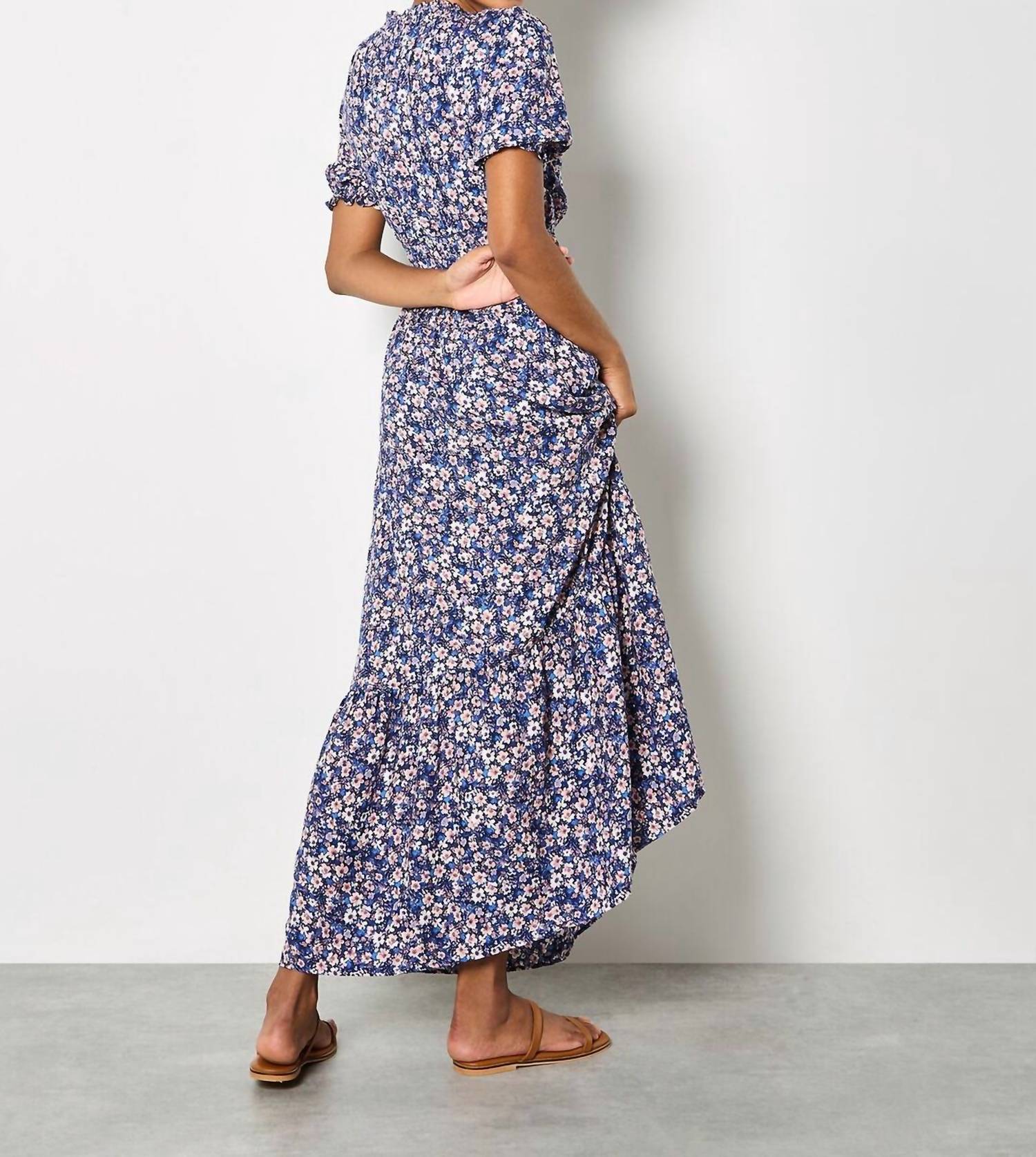 Apricot - Smock V-neck Floral Maxi Dress