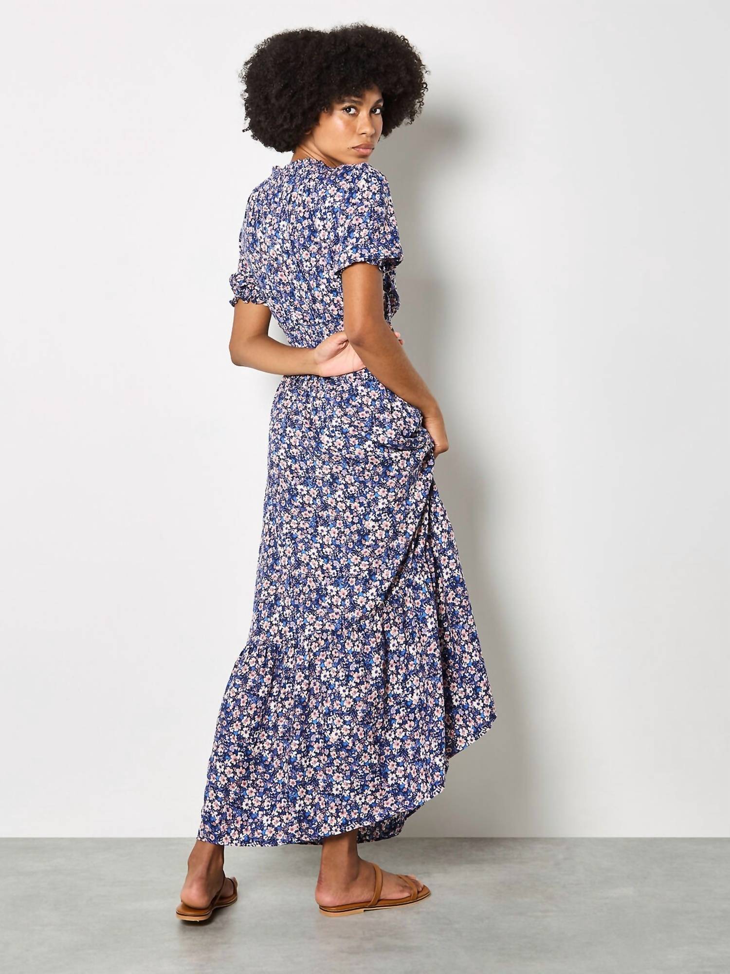 Apricot - Smock V-neck Floral Maxi Dress