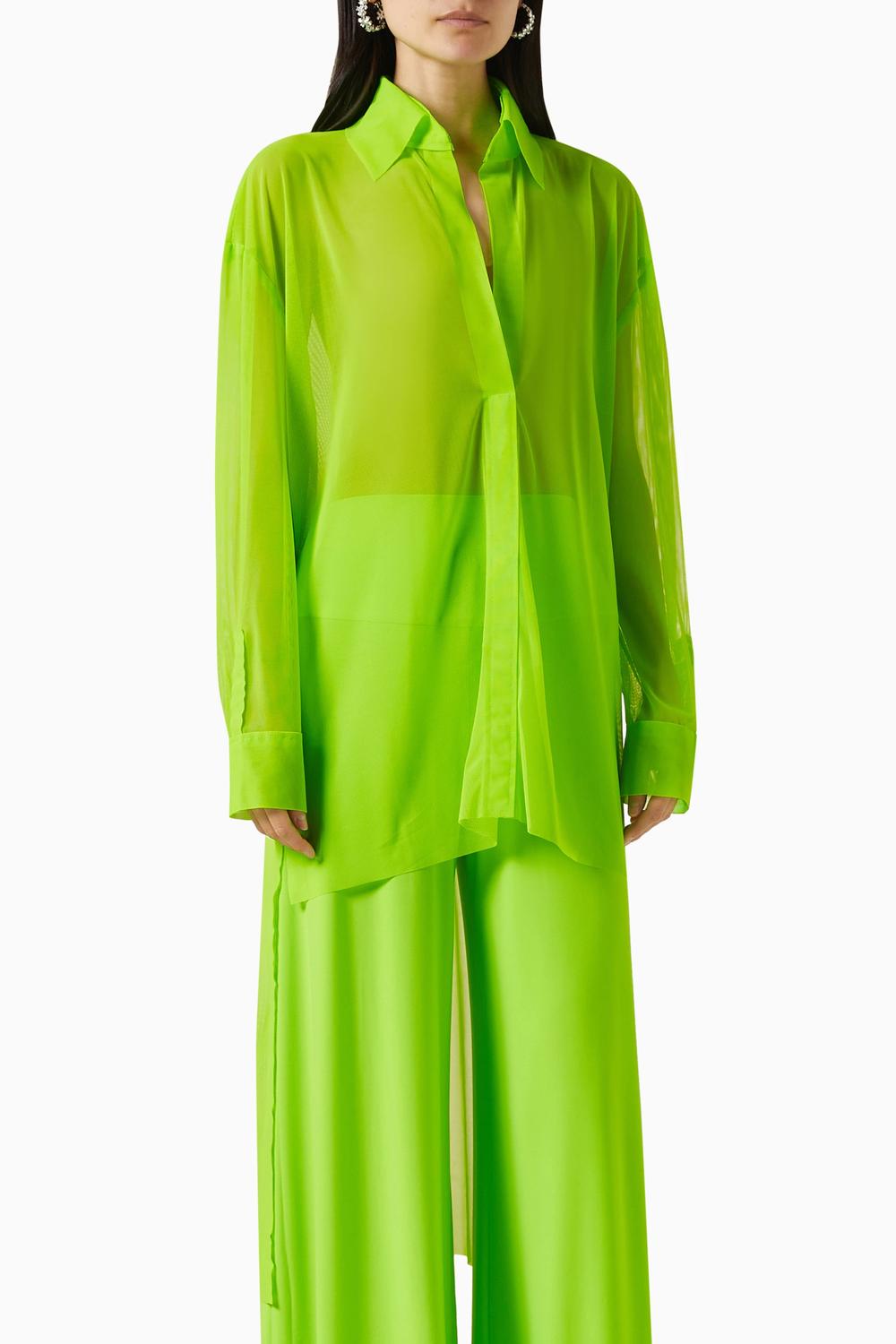 Norma Kamali - Hi Low Oversized Boyfriend Neck Shirt With Collar