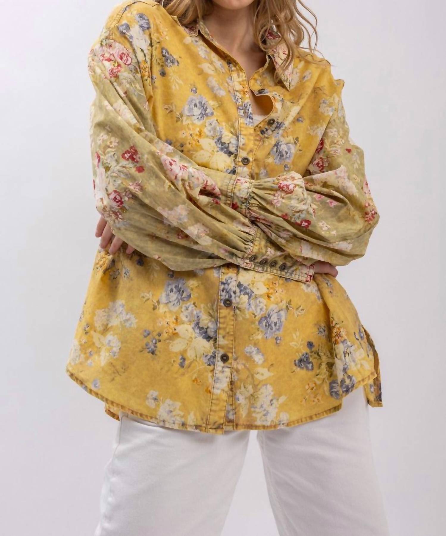 Blue Velvet - Floral Print Button Down Shirt