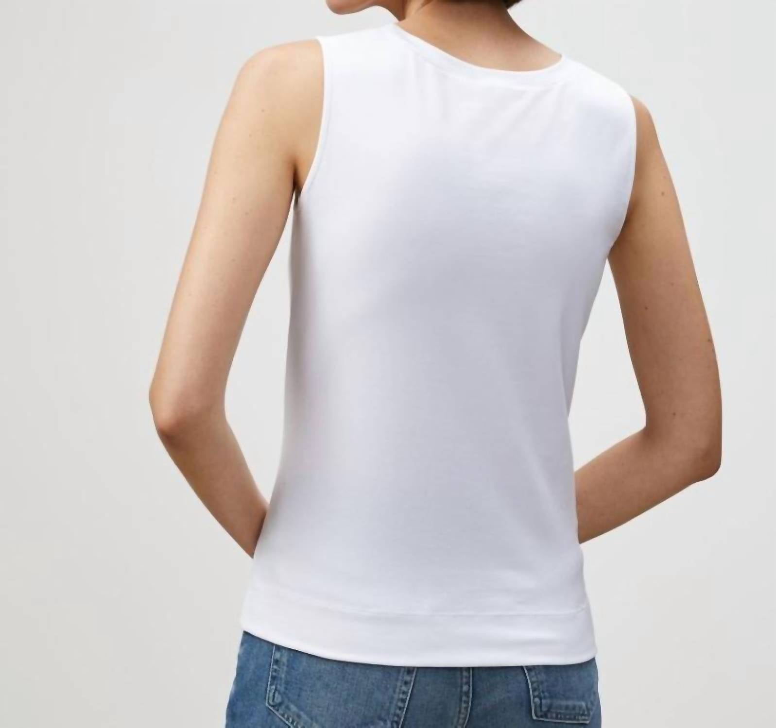 Lafayette 148 Cotton Rib Scoop Neck Tank Top in white - women's tank top - detail view