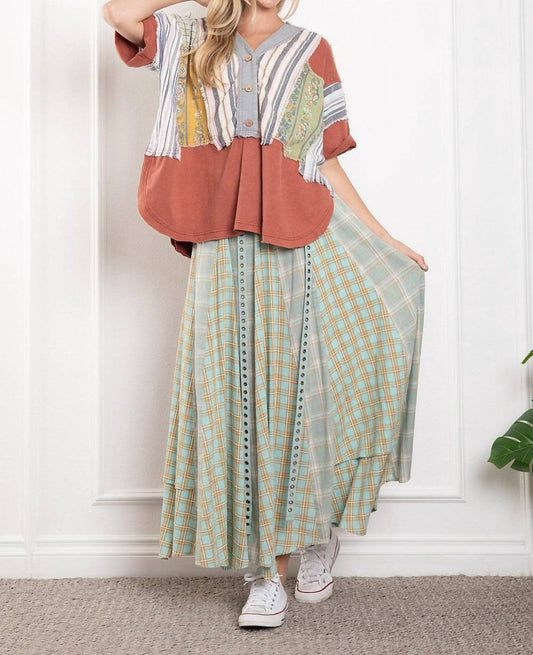 Blue Velvet - Women's Blocked Button Detail Top