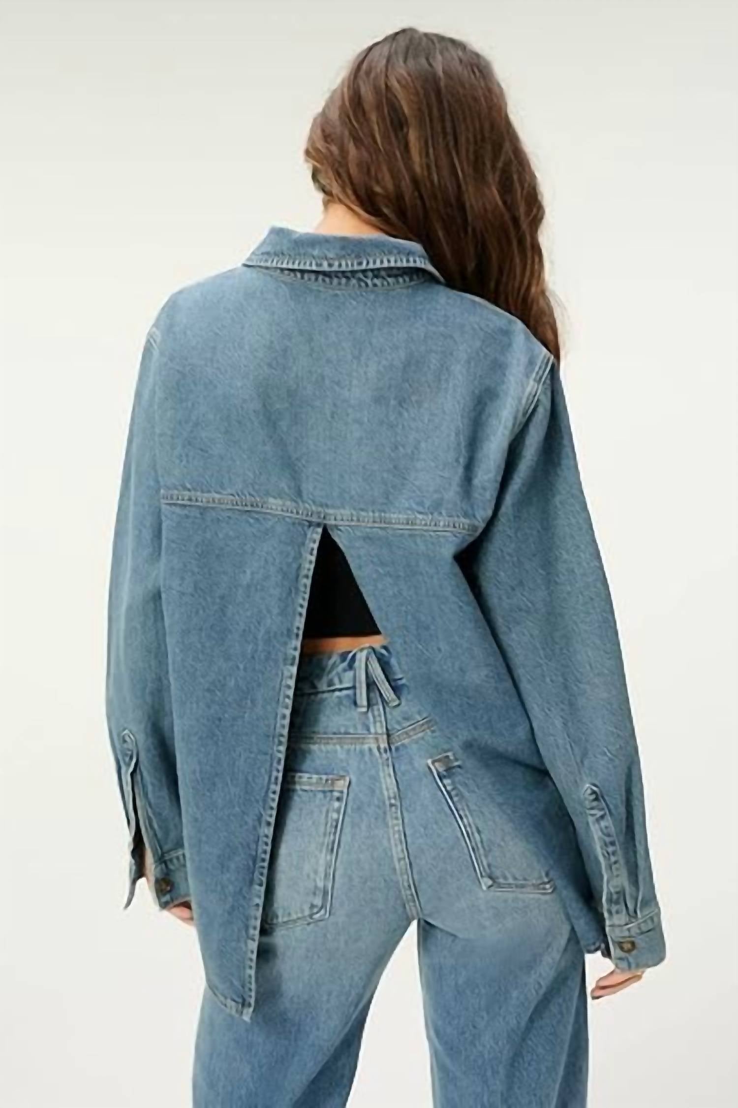 GOOD AMERICAN Split Back Shirt Jacket in blue - women's jacket - detail view