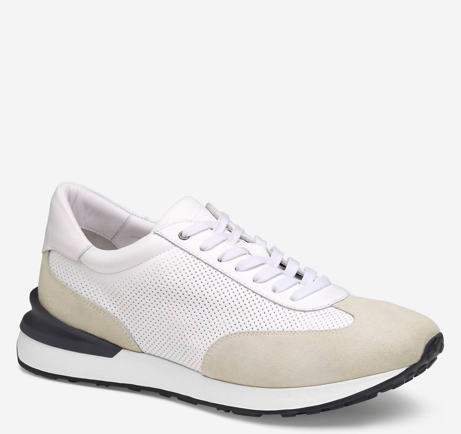 JOHNSTON & MURPHY Men's Briggs Perfed U-throat Leather Sneaker in white - men's sneaker