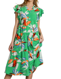 Umgee - Floral Print Collared Midi Dress
