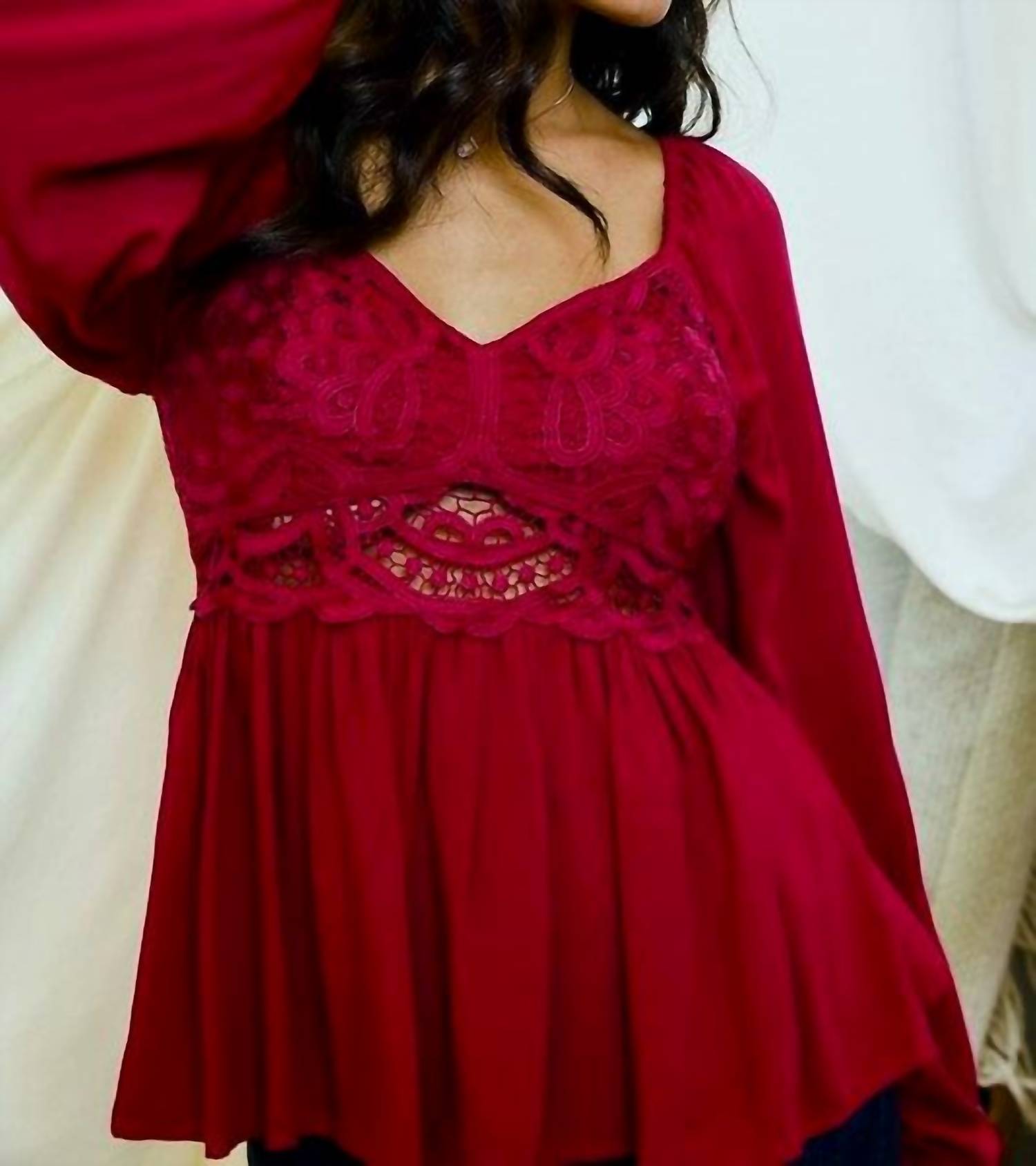 Main Strip - Crochet Front Smocked Back Peplum Top