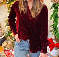 DEAR JOHN DENIM Galina Velvet Shirt in beaujolais - women's shirt - detail view