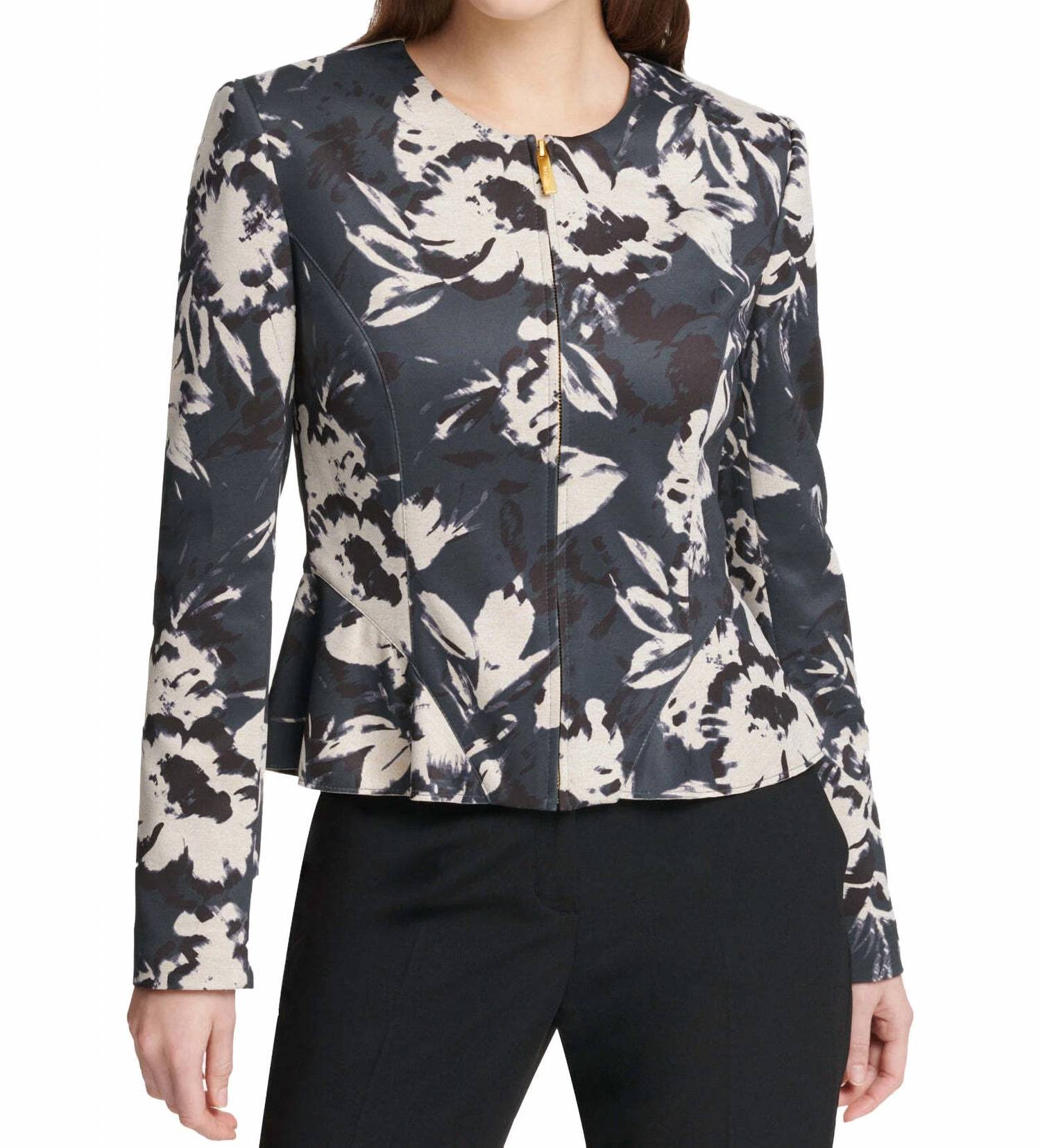 Dkny - Floral Print Peplum Jacket