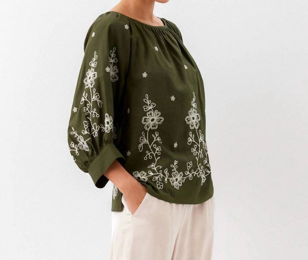 Karen Kane - Embroidered Blouson Sleeve Top