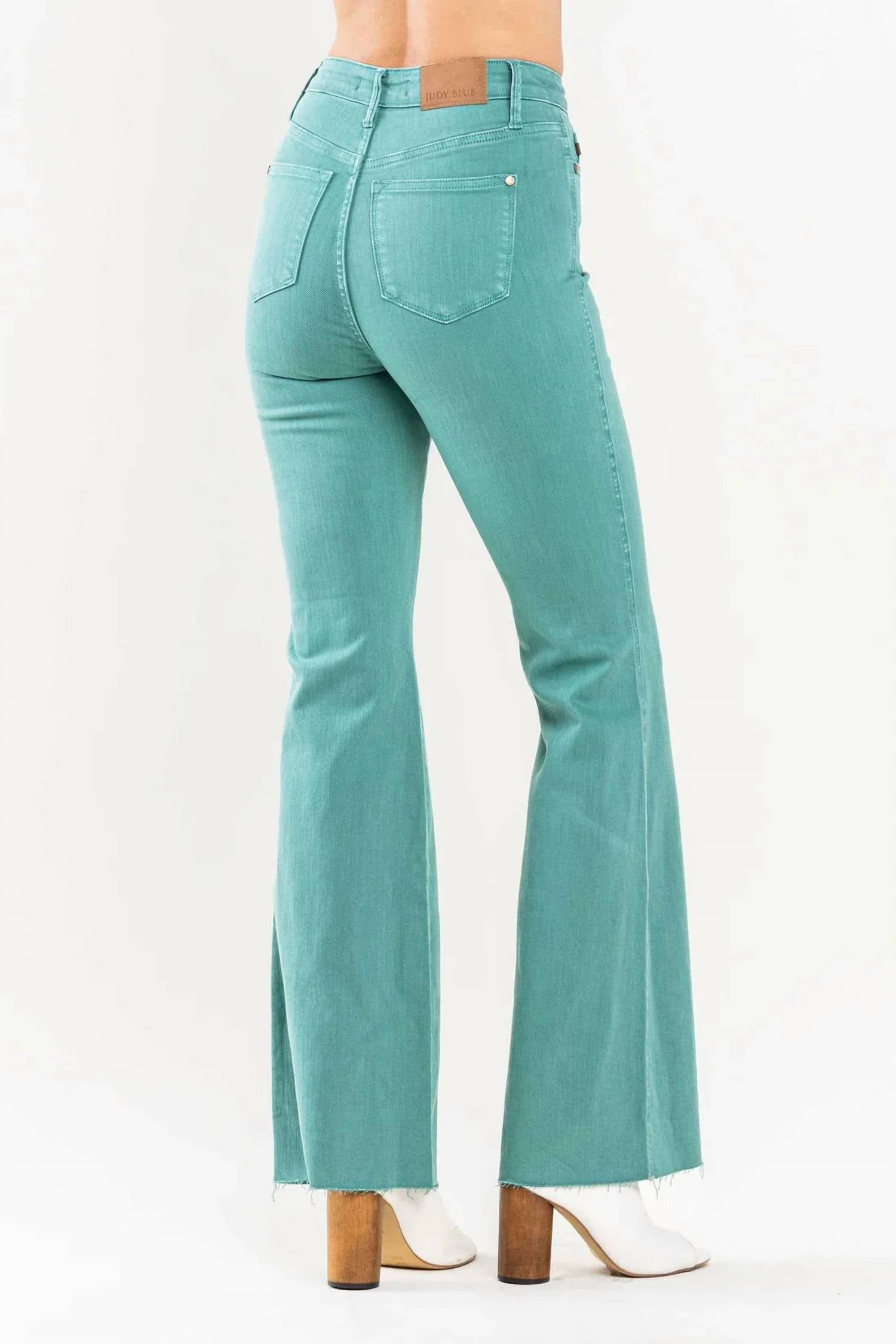 Judy Blue - Aspen Tummy Control High Waist Flare Raw Hem Jeans