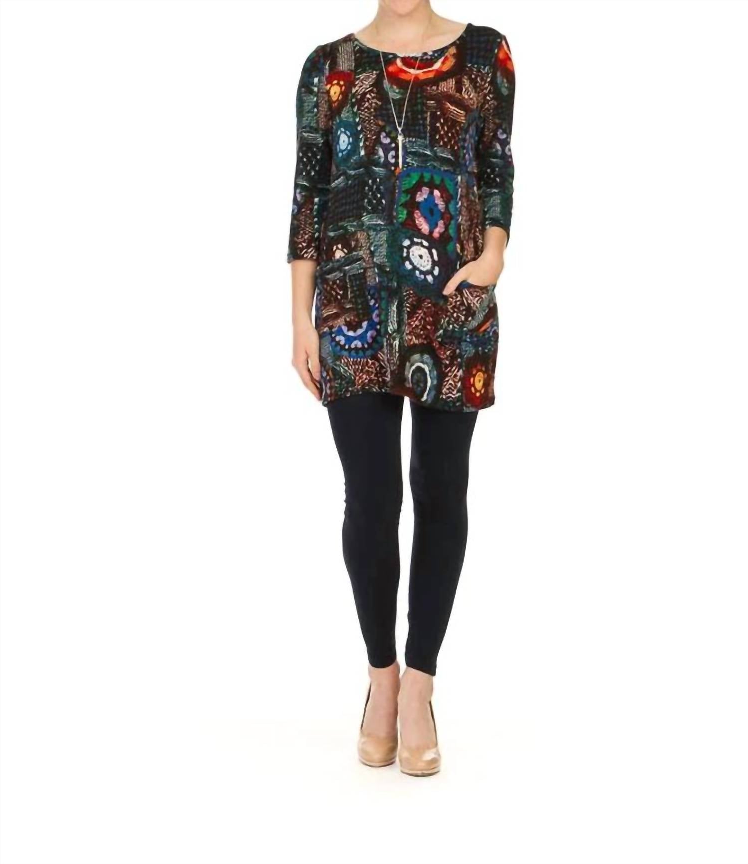 Papillon - Patch Print 3/4 Sleeve Sweater Dress