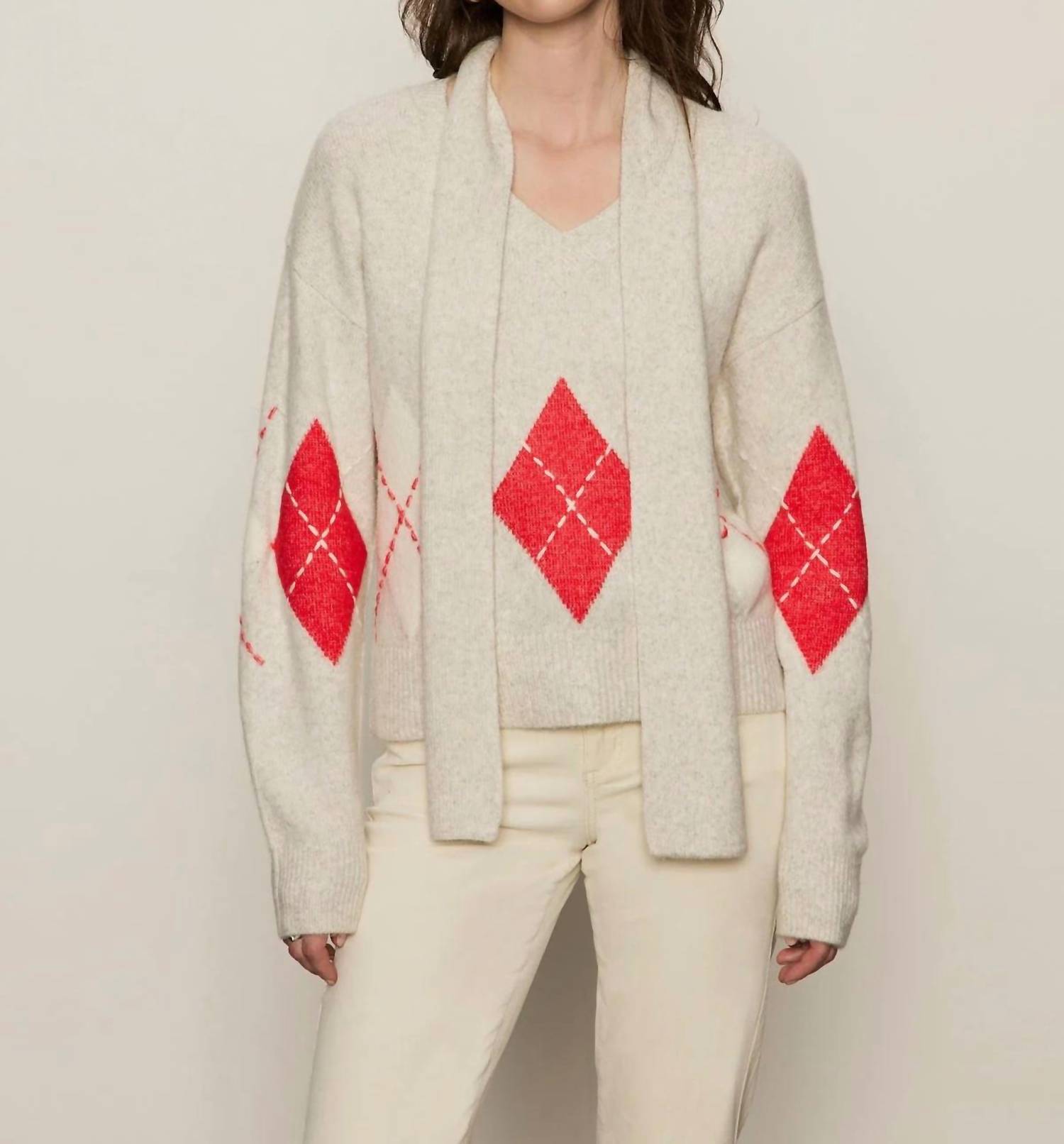 Sanctuary Argyle Scarf Sweater in tulip multi argyle - women's cardigan