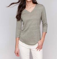 CHARLIE B 3/4 Sleeve V-neck Top - Plus in celadon - women's blouse