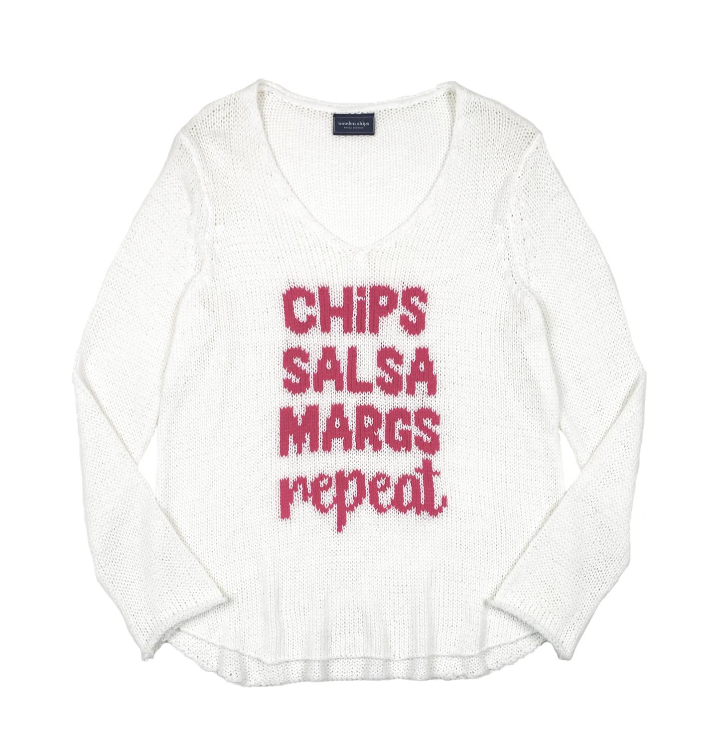 Wooden Ships Chips Salsa Margs Repeat Crew Top in white rose - women's long sleeve top - alternate view