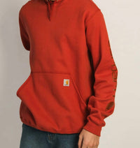 carhartt Loose Fit Logo Sleeve Hooded Sweatshirt in saddle red - men's shirt - view 4