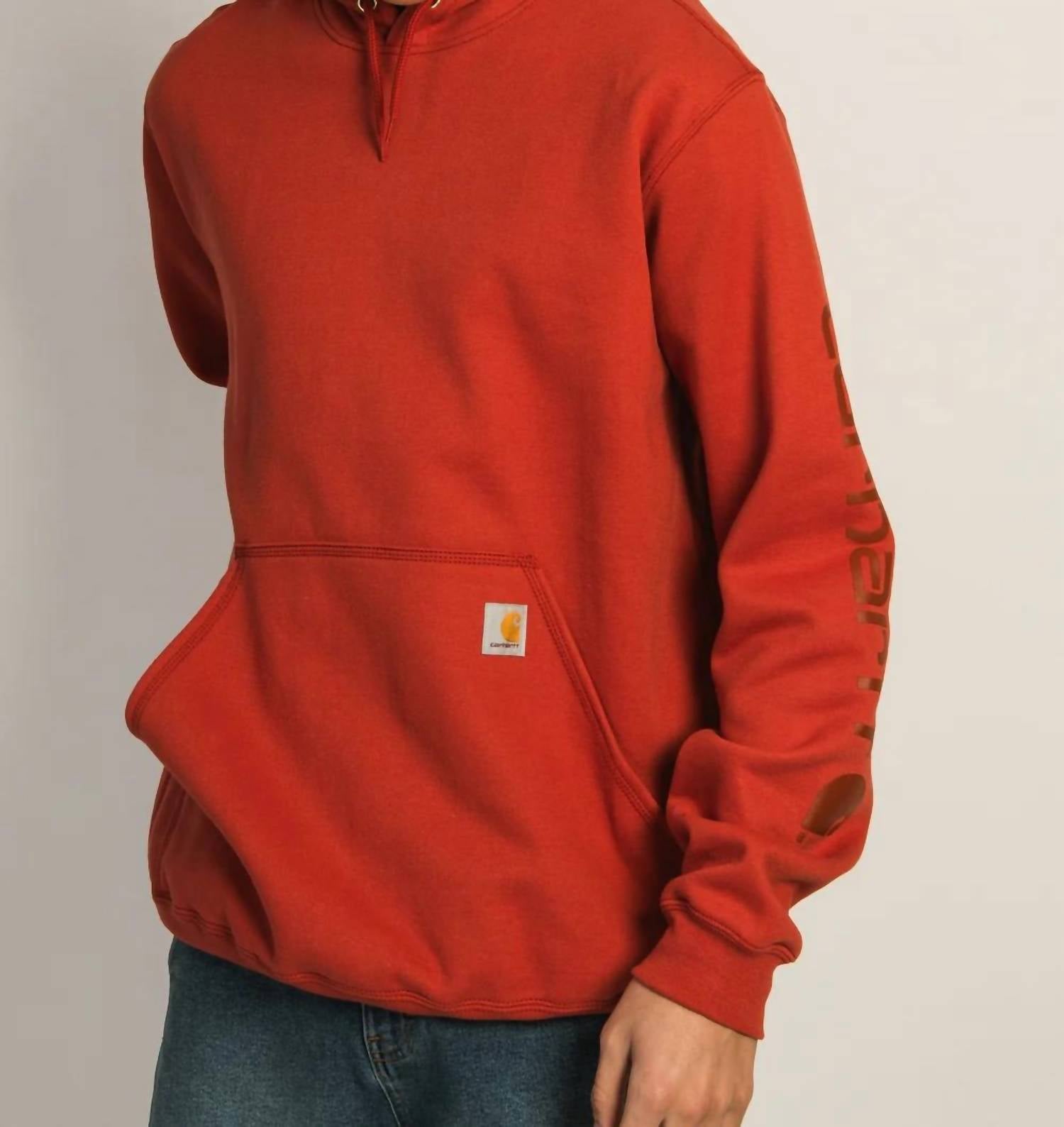carhartt Loose Fit Logo Sleeve Hooded Sweatshirt in saddle red - men's shirt - view 4