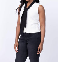 Central Park West Cece Sleeveless Neck Tie Sweater in ivory - women's sweater - detail view
