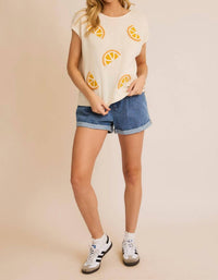 Gilli - Zesty Embroidered Oranges Knit Top