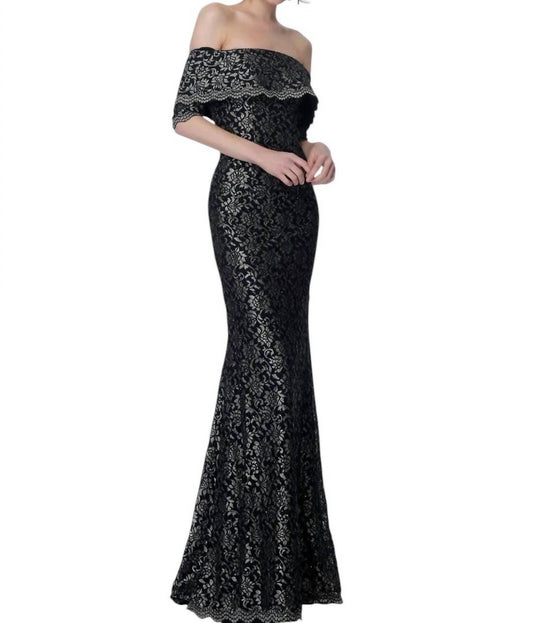 Jovani - Off the Shoulder Lace Evening Dress
