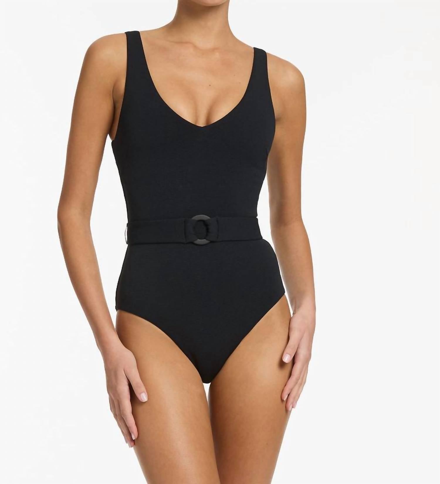 Jets - Isla Rib V-neckline Belted One Piece