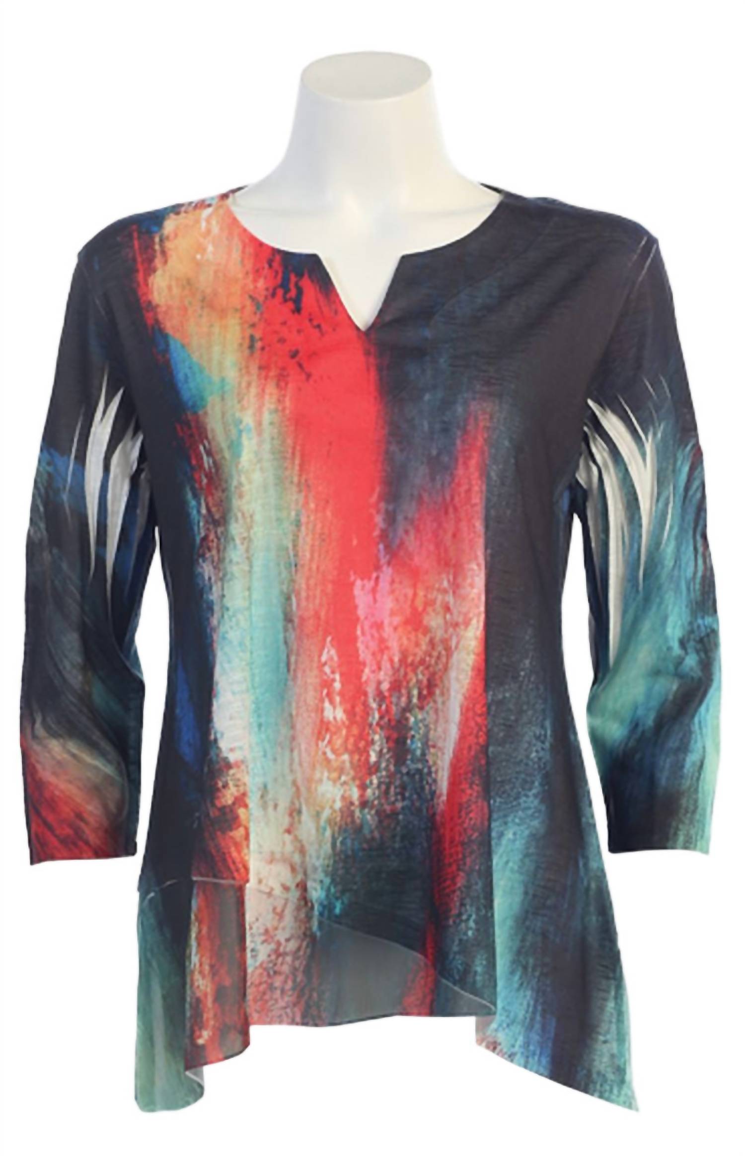 Jess & Jane - Women's Passion Slit V-neck Chiffon Contrast Top